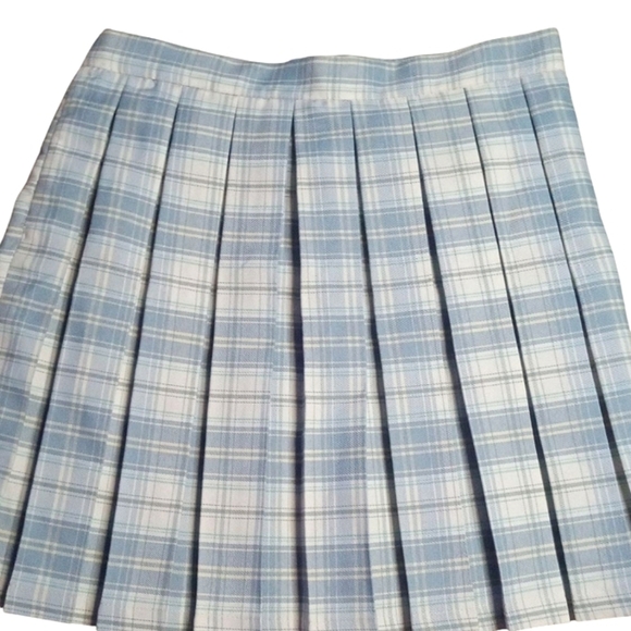 Cali 1850 Academia Pleated Side Zip Blue White Plaid Mini Skirt Size Medium - Picture 4 of 8